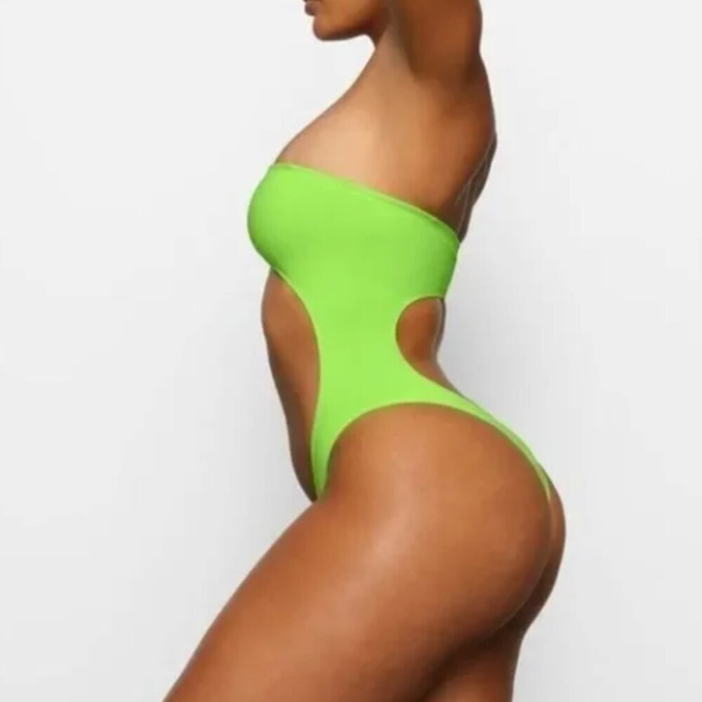 SKIMS Recycled Swim Strapless Monokini (Neon Green) XL - Picture 3 of 7